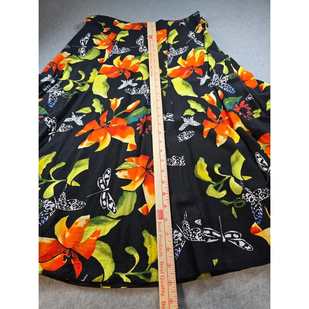 Soft Surroundings Black and Orange Floral Butterfly Skirt Medium